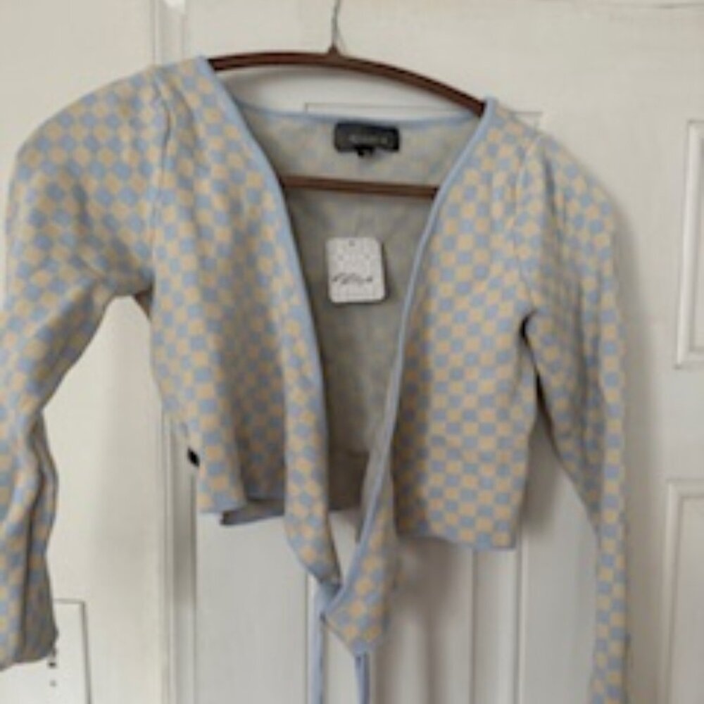 4SI3NNA The Label Free People checkered wrap crop sweater
